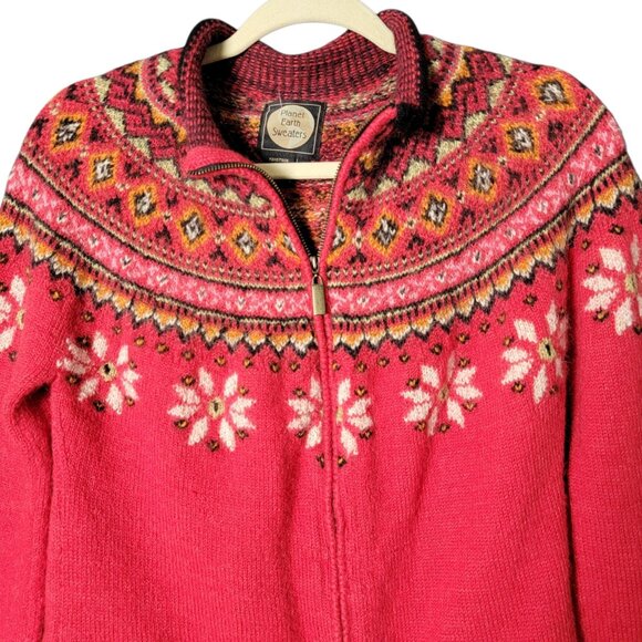 Planet Earth Sweaters Pink Nordic Fair Isle Llama Cardigan Sweater Jacket Small - Picture 3 of 10